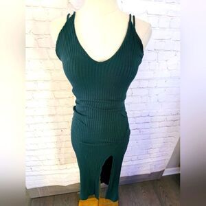 Akira Chicago Red Label Ribbed Bodycon Open Back Midi Dress | Jade | Small